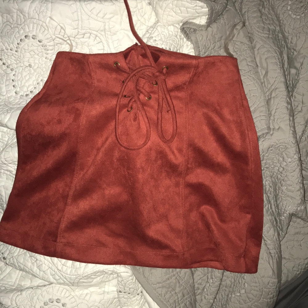 Suede lace up mini skirt
